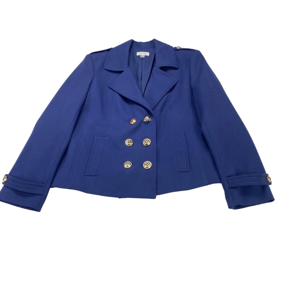 Tahari Peacoat Jacket Women's Size 16 Blue Double Breasted